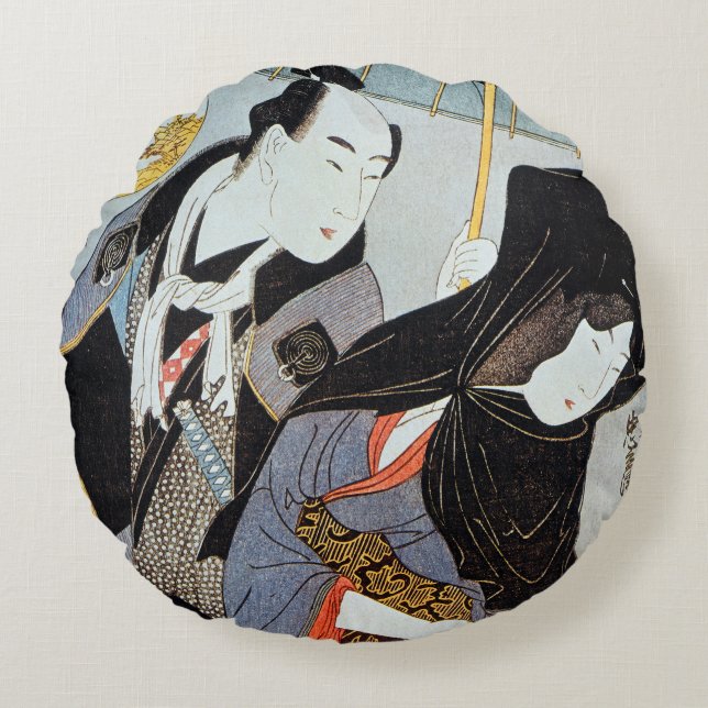 Utamaro: Lovers, 1797 Round Cushion (Front)