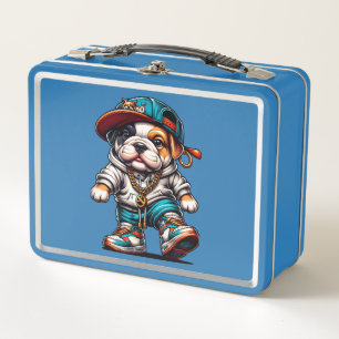 ute Bulldog Puppy Streetwear Blue Lunch Box