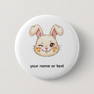 ute Mischievous Winking Bunny Candy Corn Face Pain 6 Cm Round Badge