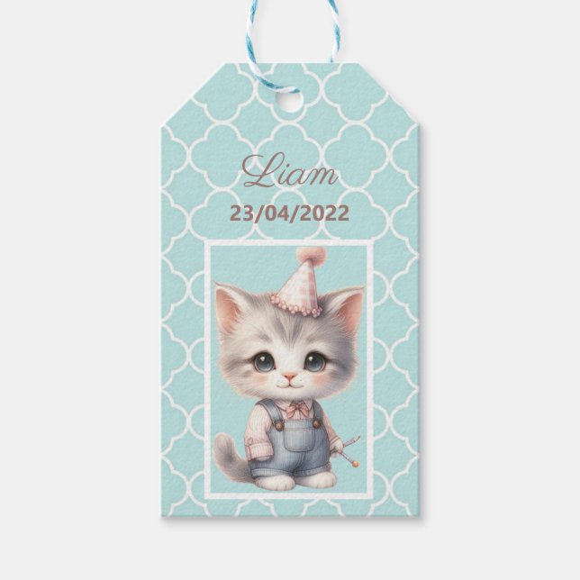 ute Pastel Kitten Birthday Gift Tag (Front)