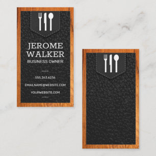 Utensil Logo   Leather Stitched Strap   Wood Business Card