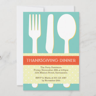 Utensil place setting orange blue thanksgiving invitation