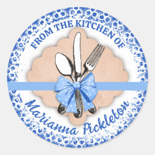 utensils bow personalised from the kitchen of classic round sticker