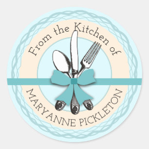 utensils bow personalised from the kitchen of classic round sticker