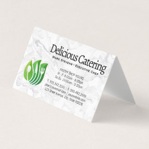 Utensils Leaves Logo   Marble Business Card