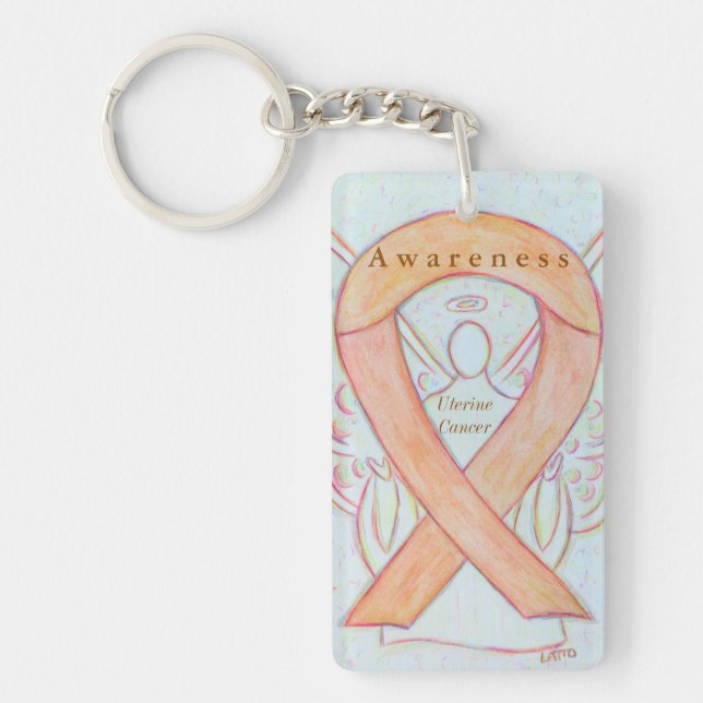Uterine Cancer Angel Awareness Ribbon Keychain (Front)