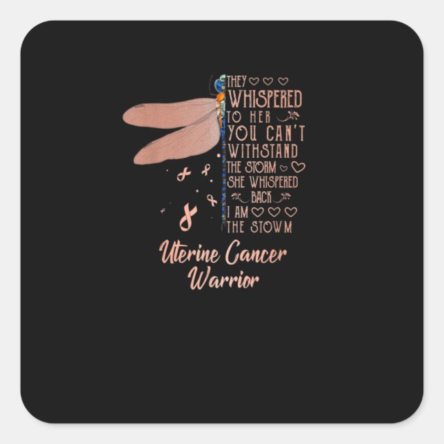 Uterine Cancer Awareness Dragonfly Ribbon Square Sticker (Front)