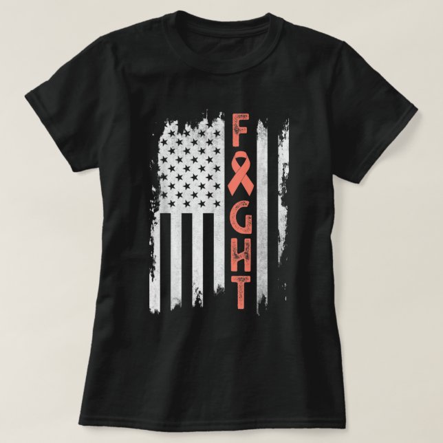 Uterine Cancer Awareness Peach Ribbon Endometrial  T-Shirt (Design Front)