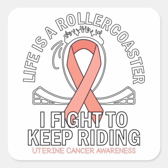 Uterine cancer awareness peach ribbon square sticker (Front)