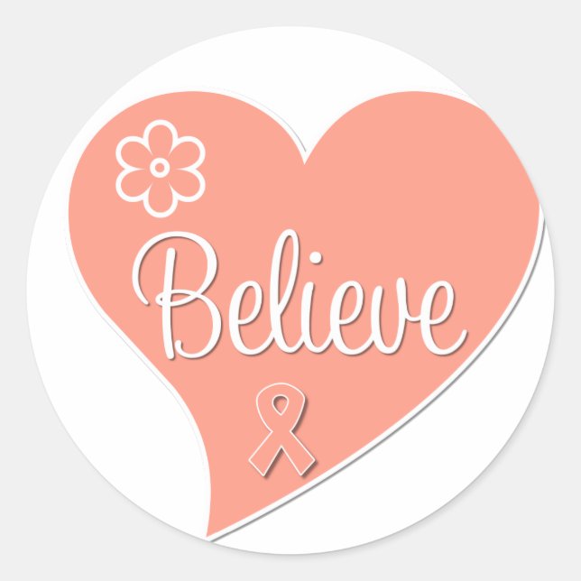 Uterine Cancer Believe Heart Classic Round Sticker (Front)