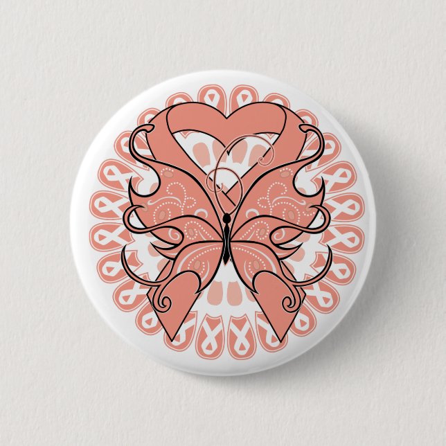 Uterine Cancer Butterfly Circle of Ribbons 6 Cm Round Badge (Front)