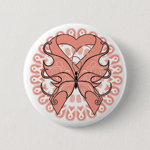 Uterine Cancer Butterfly Circle of Ribbons 6 Cm Round Badge