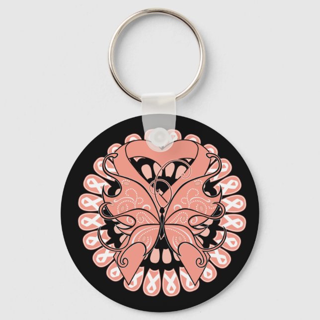Uterine Cancer Butterfly Circle of Ribbons Key Ring (Front)