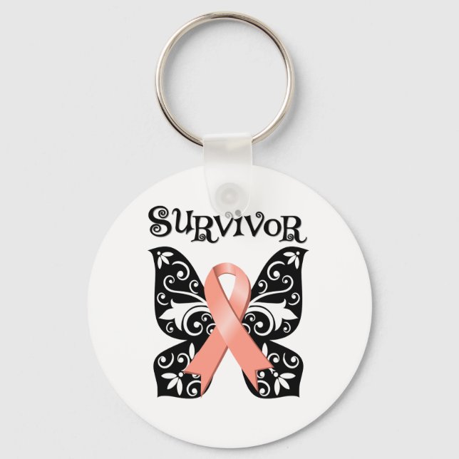 Uterine Cancer Butterfly Survivor Key Ring (Front)