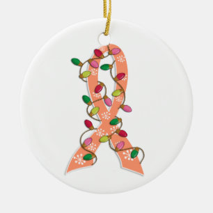 Uterine Cancer Christmas Lights Ribbon Ceramic Tree Decoration