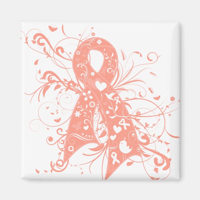 Uterine Cancer Floral Swirls Ribbon Magnet (Front)