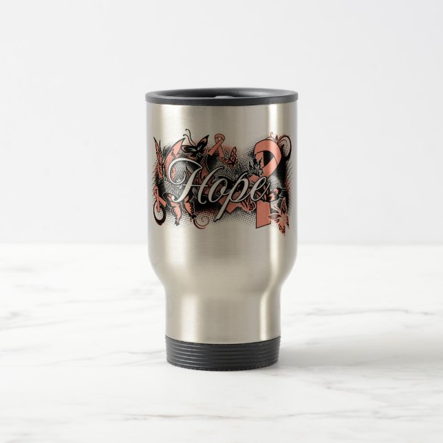Uterine Cancer Hope Garden Ribbon Travel Mug (Center)