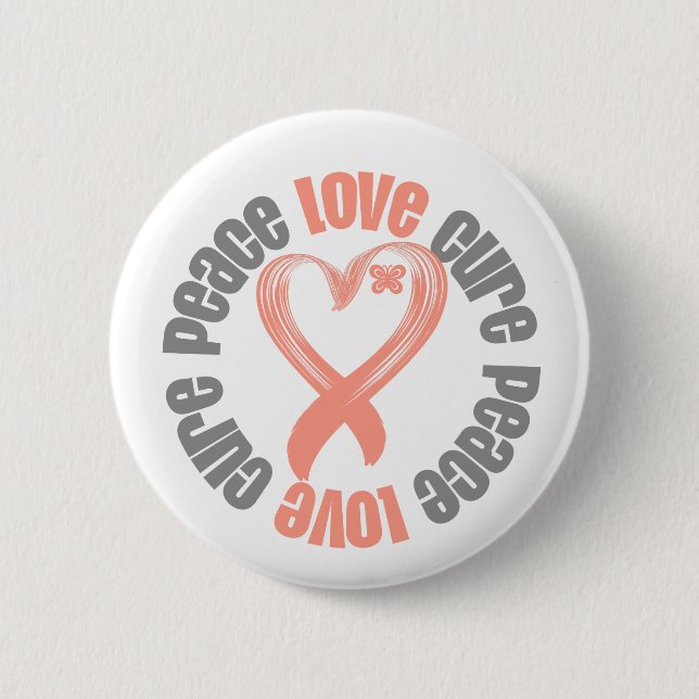 Uterine Cancer Peace Love Cure Ribbon 6 Cm Round Badge (Front)