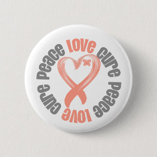 Uterine Cancer Peace Love Cure Ribbon 6 Cm Round Badge
