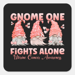 Uterine Cancer Peach Ribbon Gnome Square Sticker