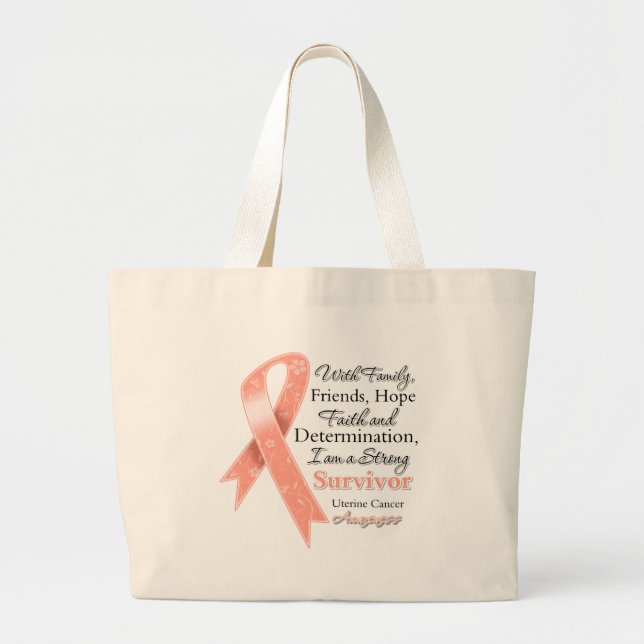 Uterine Cancer Support Strong Survivor Large Tote Bag (Front)