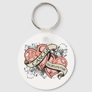 Uterine Cancer Survivor Dual Hearts Key Ring