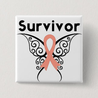 Uterine Cancer Survivor Tribal Butterfly 15 Cm Square Badge