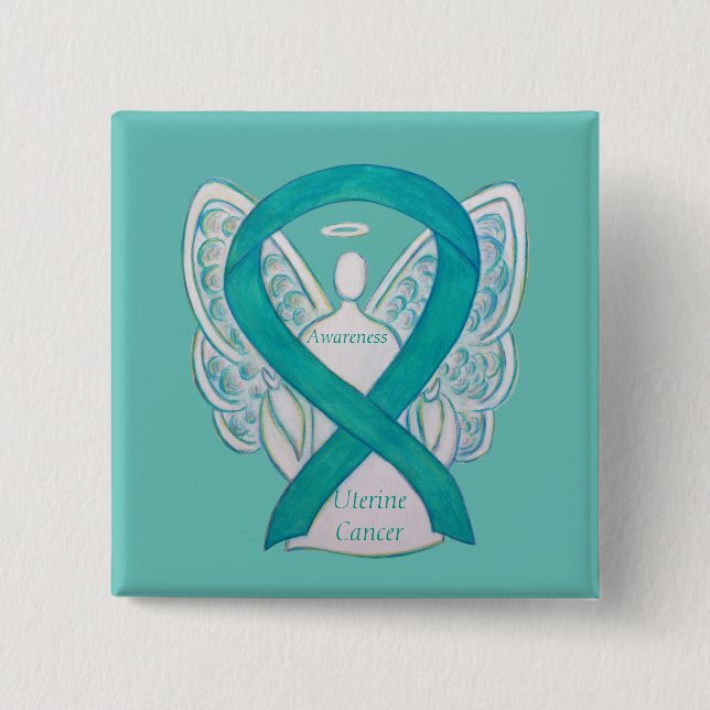 Uterine Cancer Teal Awareness Ribbon Angel Pin (Front)