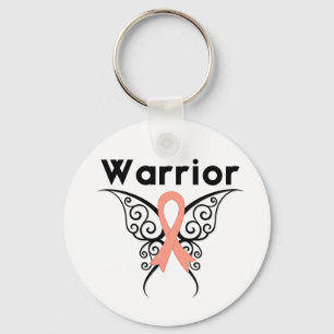 Uterine Cancer Warrior Tribal Butterfly Key Ring