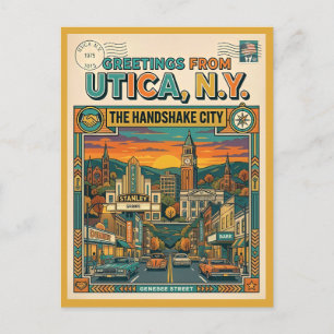 Utica NY “The Handshake City” Retro 1920s Postcard