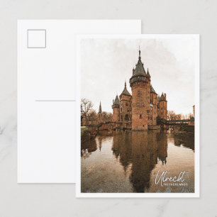 Utrecht Netherlands Colour Pencil City Landscape Postcard