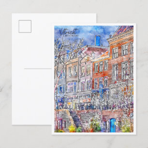 Utrecht Netherlands vintage travel watercolor Postcard