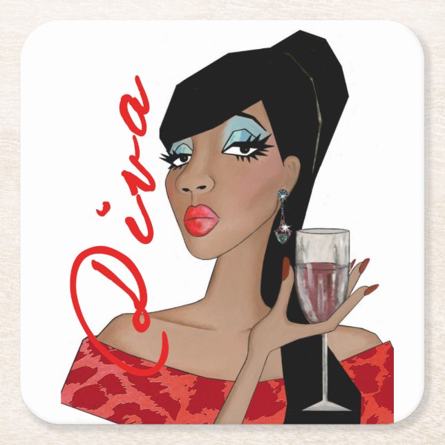 “Utterly Fabulous Diva” Square Paper Coaster (Front)