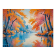 utumn Village Lake – Scenic Nature Landscape Art