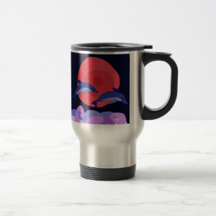 UU- Graceful Leaping Dolphins Primitive Art Travel Mug