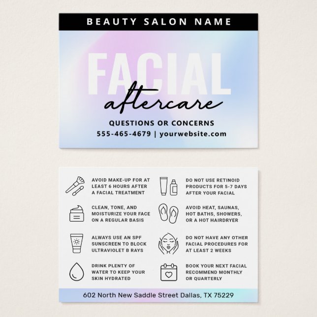 UV Gloss Holographic Facial Aftercare Card (Front & Back)