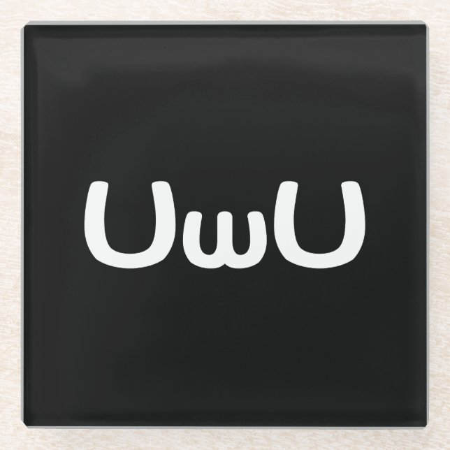 UwU Happy Anime Face Emoticon Glass Coaster (Front)
