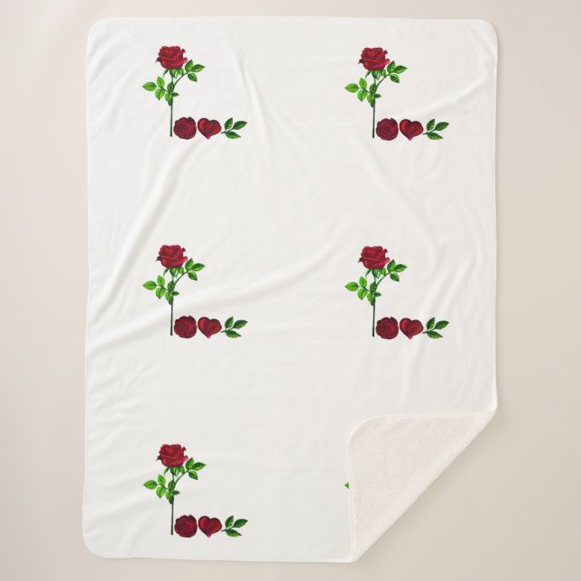 uxury Sherpa Blanket – Hand-Painted Rose & LOVE (Front)