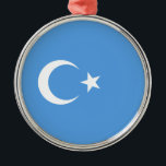 Uyghur Flag of East Turkistan (Uyghuristan) Cerami Metal Tree Decoration<br><div class="desc">This design features the national flag of the First East Turkestan Republic, which was a short-lived breakaway Islamic republic founded in 1933. The flag is known as Kökbayraq (Көкбайрақ), which means "sky flag" or "blue flag". The flag features a white crescent (waxing moon) on a light blue background. The flag...</div>
