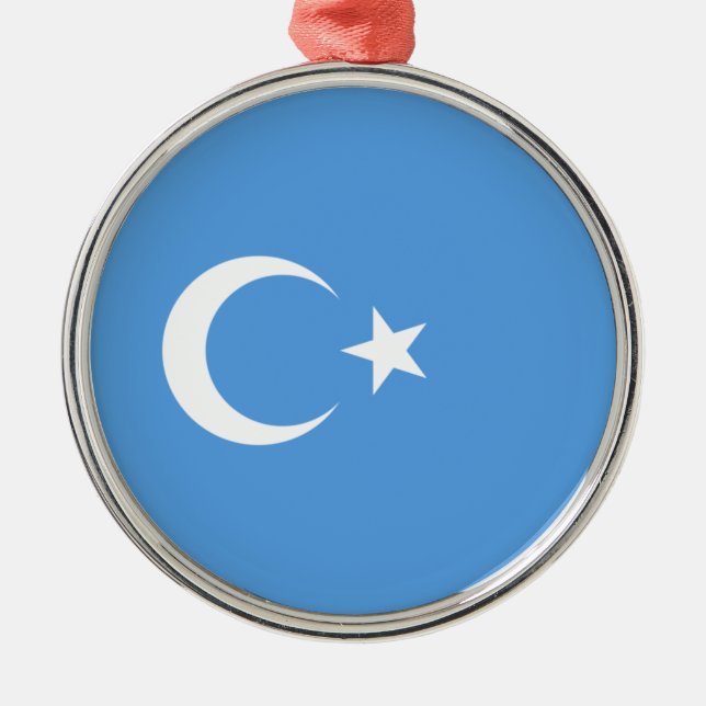 Uyghur Flag of East Turkistan (Uyghuristan) Cerami Metal Tree Decoration (Front)