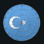 Uyghur Flag of East Turkistan (Uyghuristan) Dartboard<br><div class="desc">This design features the national flag of the First East Turkestan Republic, which was a short-lived breakaway Islamic republic founded in 1933. The flag is known as Kökbayraq (Көкбайрақ), which means "sky flag" or "blue flag". The flag features a white crescent (waxing moon) on a light blue background. The flag...</div>
