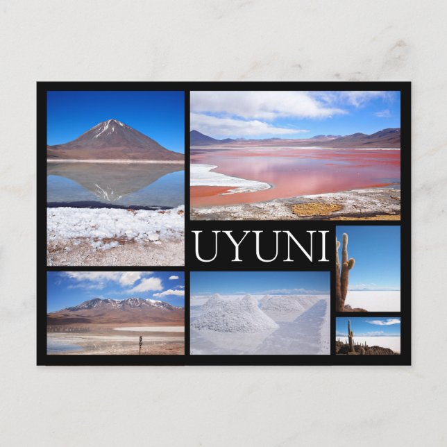 Uyuni multiple image collage black text postcard (Front)