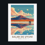 Uyuni Salt Flat Bolivia Motorcycle Travel Art Postcard<br><div class="desc">Salar de Uyuni in a vector art style. Salar de Uyuni,  amid the Andes in southwest Bolivia,  is the world’s largest salt flat.</div>