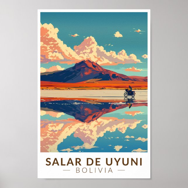 Uyuni Salt Flat Bolivia Motorcycle Travel Art Poster (Front)