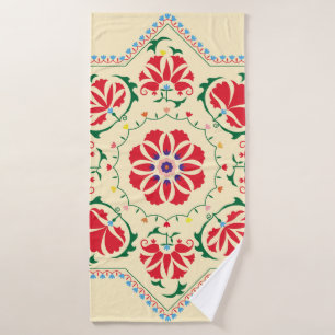 Uzbek ethnic vintage ornament suzanisuzani, fabric bath towel