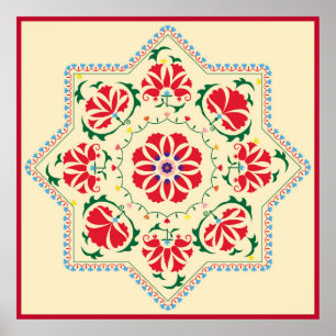 Uzbek ethnic vintage ornament suzanisuzani, fabric poster