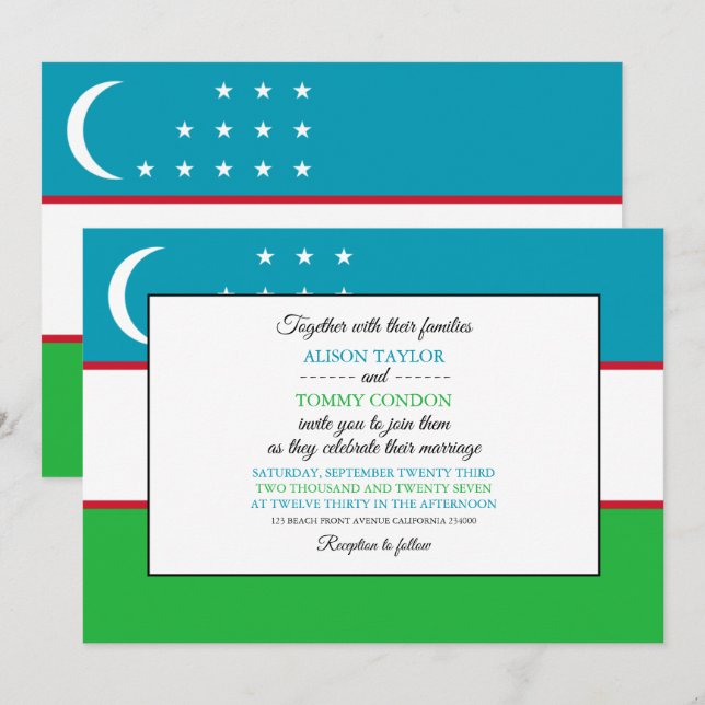 Uzbek Flag, Flag of Uzbekistan Wedding Invitation (Front/Back)