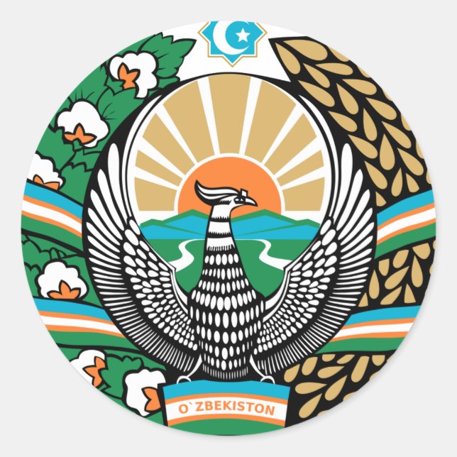 Uzbekistan Coat Of Arms Classic Round Sticker (Front)