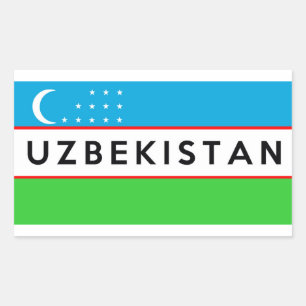 uzbekistan country flag symbol name text rectangular sticker