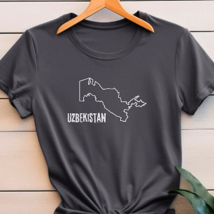 Uzbekistan Country Map Line Shape Uzbek Boundary T-Shirt